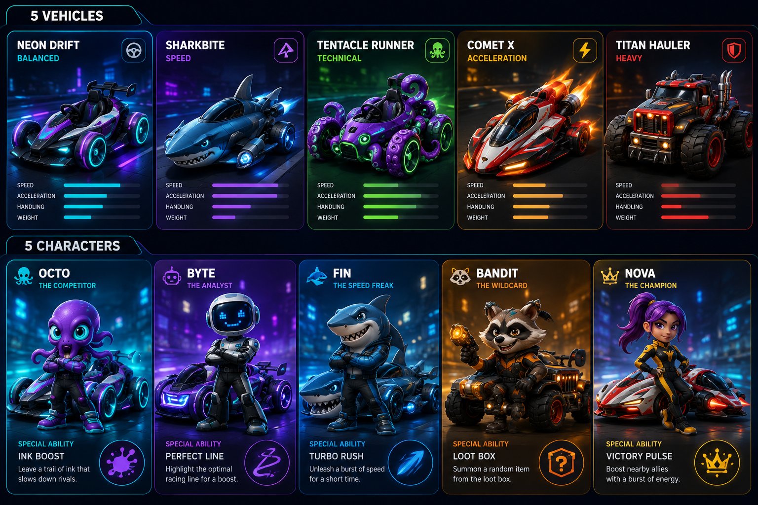 KART ROYALE vehicles and characters